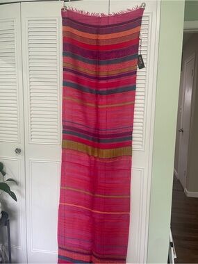 SACHI Vibrant Pink Multicolor Striped Lightweight Scarf